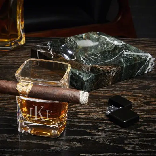 Monogrammed Cigar Glass and Ashtray