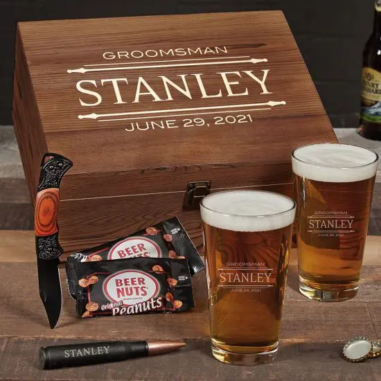 Personalized Pint Glass and Beer Box Set with Knife