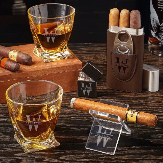 Custom Twist Whiskey Glasses and Cigar Set