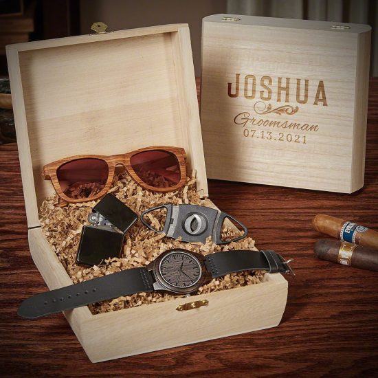 Cigar Box Singlasses Watch Lighter and Cigar Cutter