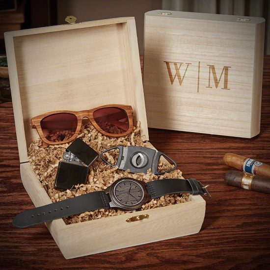 Cigar Box with Watch Sunglasses are Gifts for Cigar Smokers