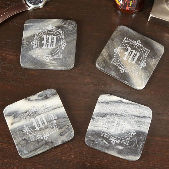 Initialed Marble Wine Coasters are Couples Christmas Gifts