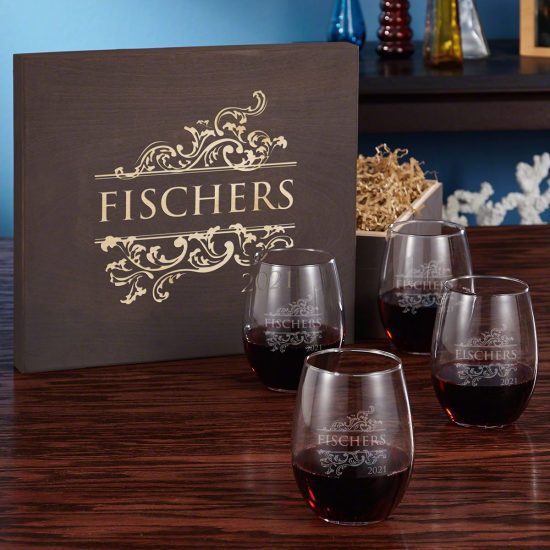 Personalized Stemless Wine Glass Box Set is Employee Christmas Gift Ideas