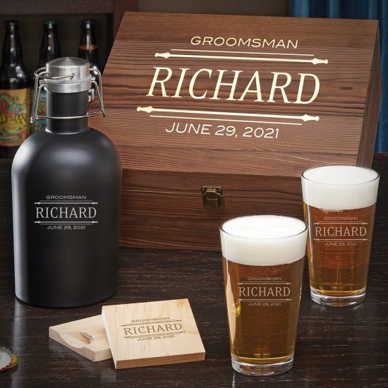 Engraved Beer Growler and Pint Glass Box Set