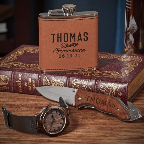 Flask Knife and Watch Set of Personalized Gifts