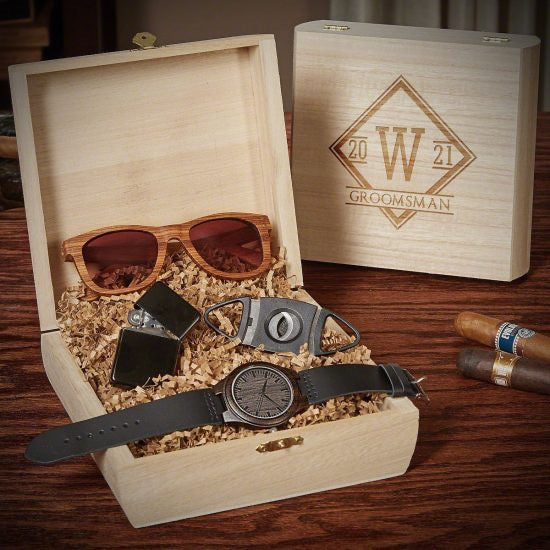 Custom Cigar Box with Sunglasses Watch and Cigar Accessories