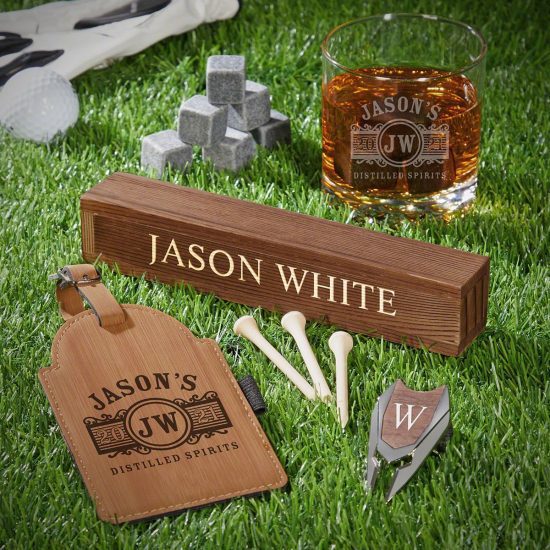 Personalized Golf and Whiskey Gift Set