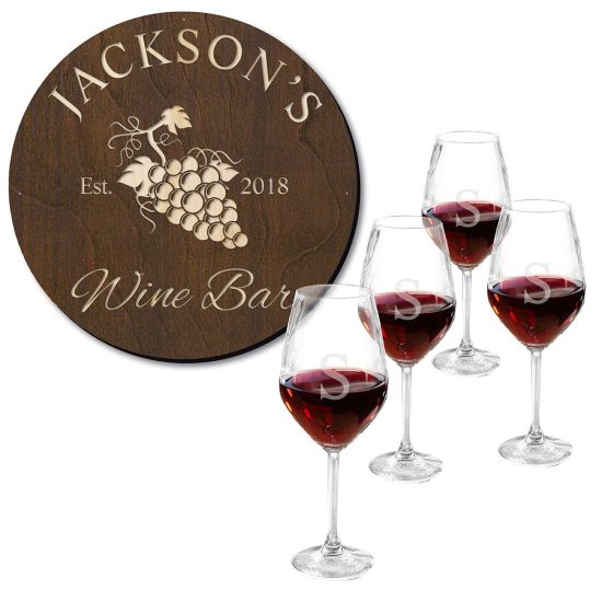 Custom Wooden Wine Sign with Glasses