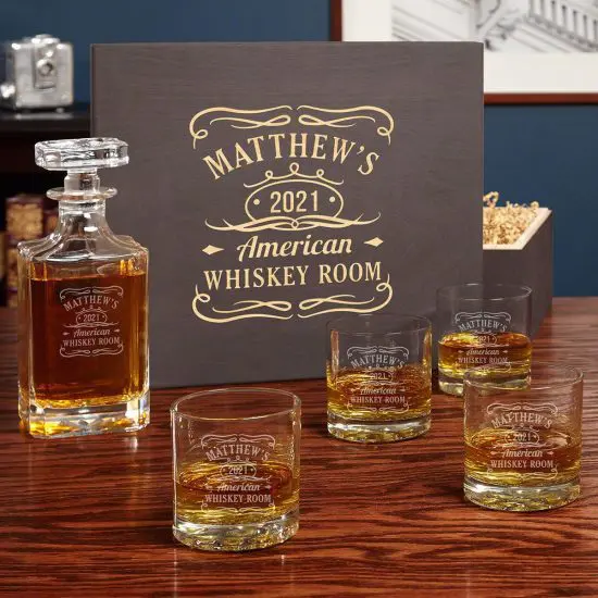 Engraved Whiskey Label Decanter Set Birthday Presents for Men
