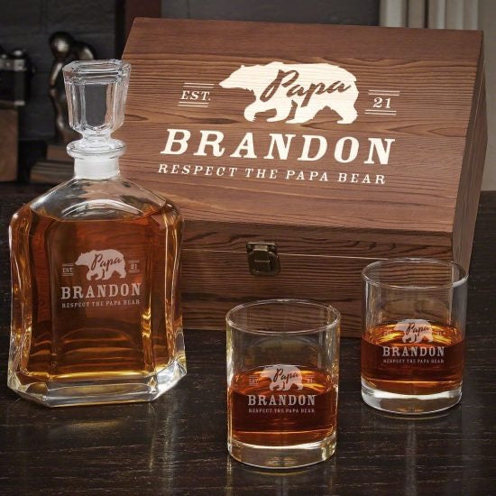 Engraved Whiskey Decanter Box Set