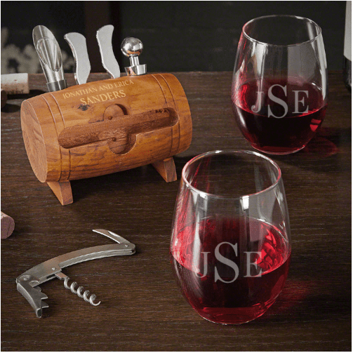 Monogrammed Wine Glass and Tool Set of Parent Gifts