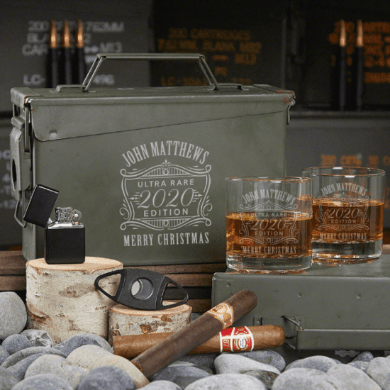 Personalized Ammo Can Whiskey Set of Xmas Gifts for Dad
