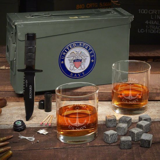 Whiskey Glasses Ammo Can Navy Gift Set