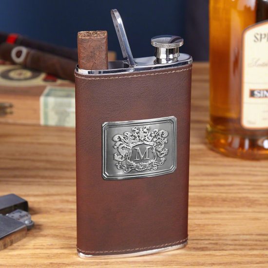 Engraved Cigar and Whiskey Flask