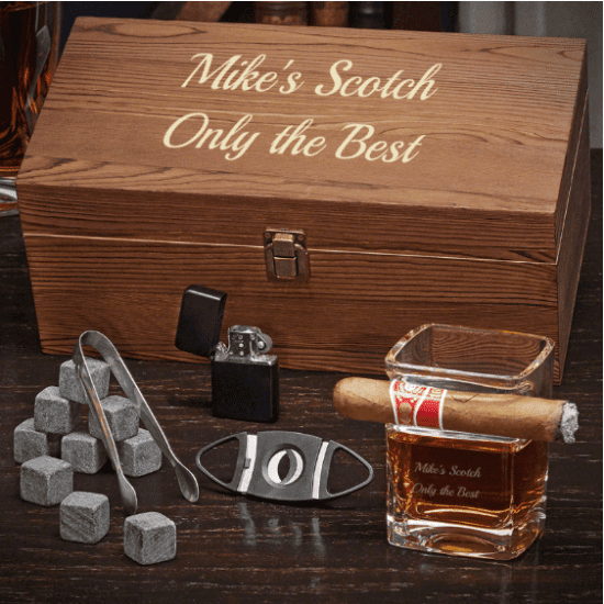 Personalized Whiskey and Cigar Box Set