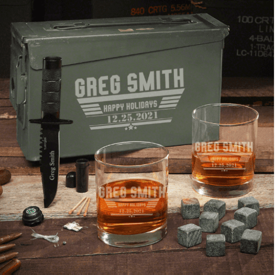 Custom Whiskey Ammo Can Set with Knife