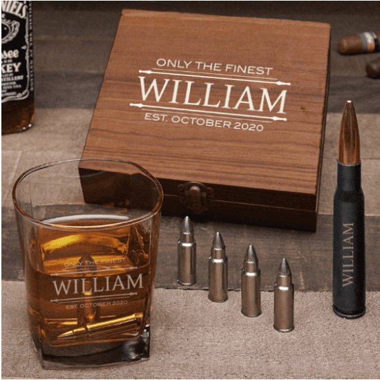 Personalized Bullet Whiskey Stone Set of Drinking Accessories