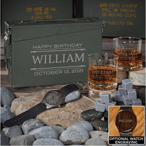 Engraved Whiskey and Watch Ammo Can Set