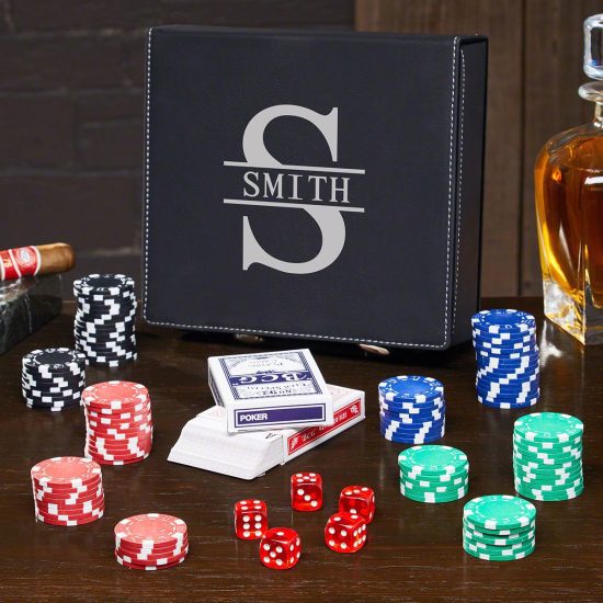 Leather Poker Set Gift for Poker Player