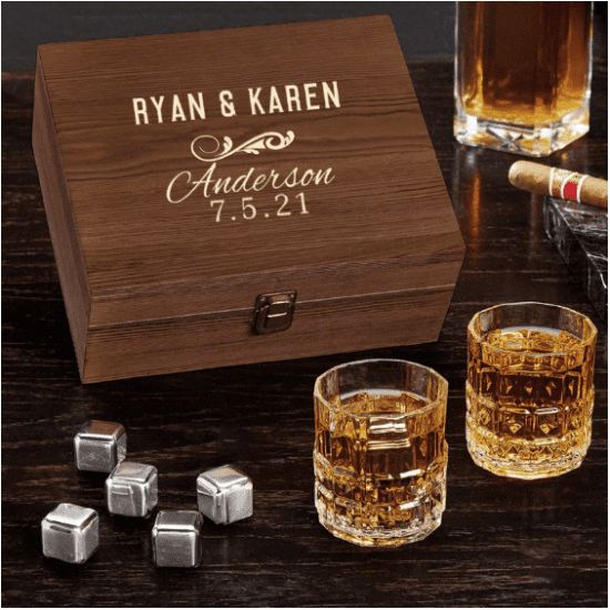 Personalized Box Set of Whiskey Glasses and Stones