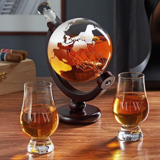 Globe Decanter and Custom Glencairn Glasses Set