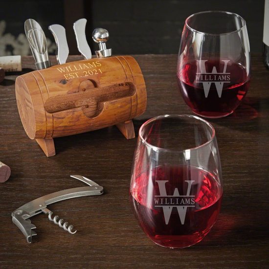 Custom Wine Barrel and Glasses Set of the Best Gifts for Husband
