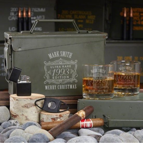 Custom Whiskey Glasses and Cigar Accessories Set