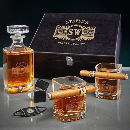 Personalized Decanter Box Set with Cigar Glasses