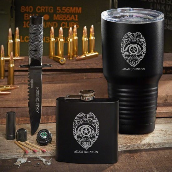 Custom Coffee Tumbler Flask and Survival Knife