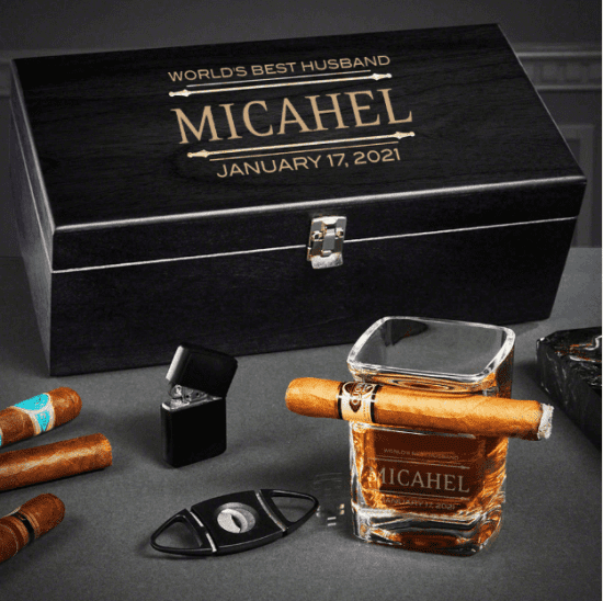 Custom Cigar Whiskey Glass Box Set