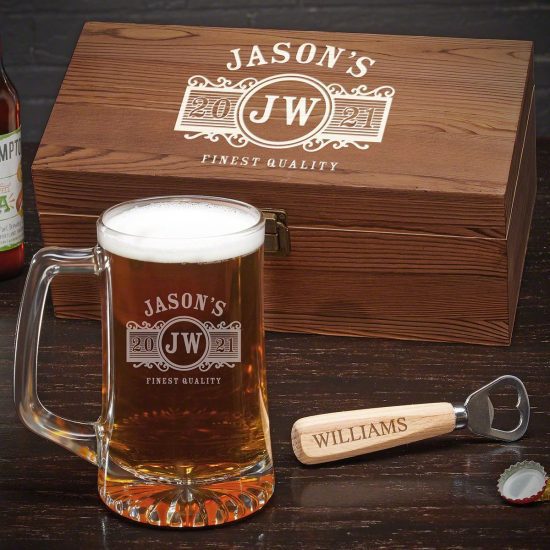 Personalized Beer Mug Box Gift Set for Grandfather