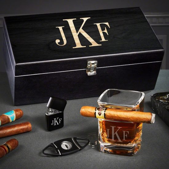 Monogrammed Cigar Box Set - What to Get a Man for Christmas
