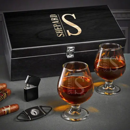 Engraved Cognac Box Set of Unique Drinking Glasses