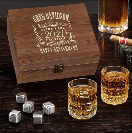 Custom Whiskey Box Retirement Gift Basket Ideas