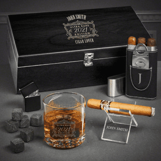 Whiskey and Cigar Personalized Box Set