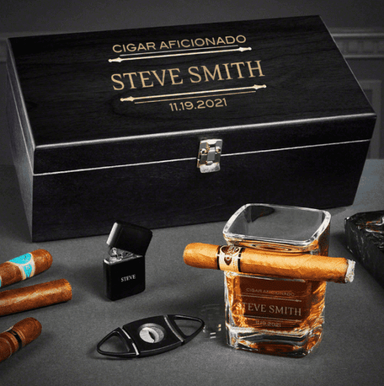 Personalized Cigar Stand Glass Box Set