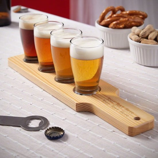 Engraved Wooden Flight for Beer Set