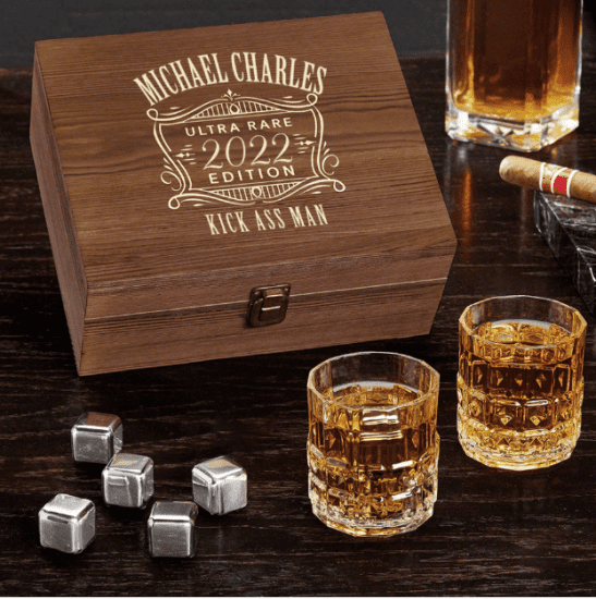 Personalized Whiskey Stone Box Set of Last Minute Gifts