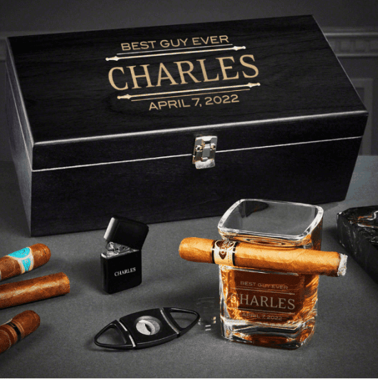 Cigar Whiskey Glass Box Set of Gifts for Him