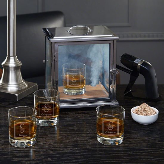Smoke Box System with Personalized Whiskey Glasses