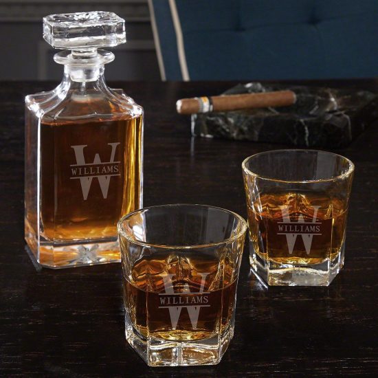 Etched Whiskey Decanter Set