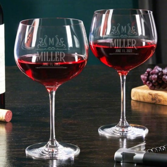 Etched Balloon Wine Glasses Set of Two