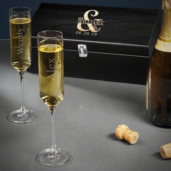 Engraved Champagne Flutes Box Set of Anniversary Gift for Parents