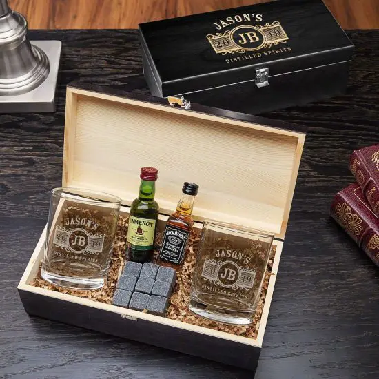 Glasses and Whiskey Stones Set of Wedding Anniversary Gifts for Parents