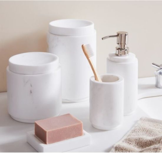 White Marbled Bathroom Set of Quarantine Anniversary Ideas