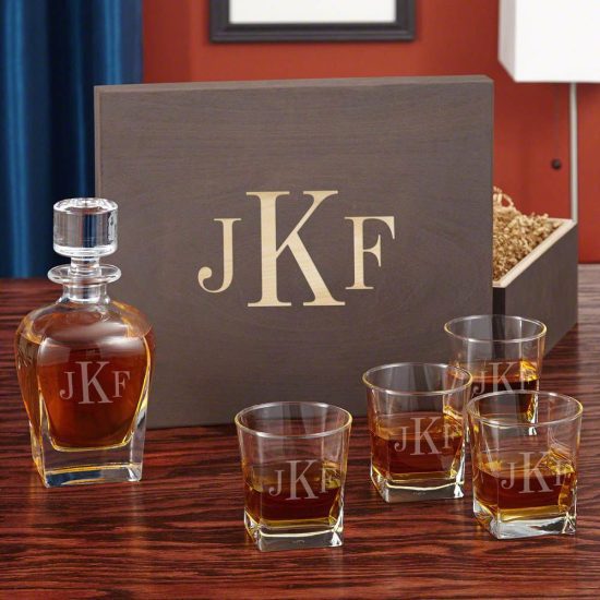 Monogrammed Decanter and Glasses Box Set