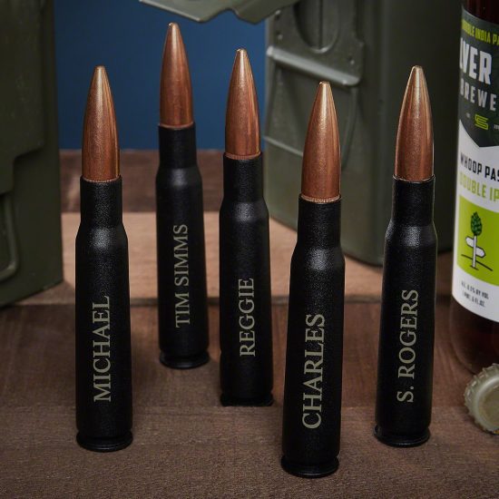 Set of Five Engraved Bullet Bottle Openers