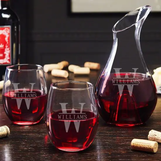 Etched Wine Decanter Set of 25th Anniversary Gifts