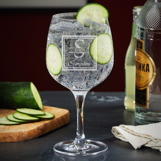 Etched Large Gin and Tonic Drink Glass