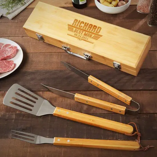 Bamboo BBQ Tools Set of Affordable Groomsmen Gifts